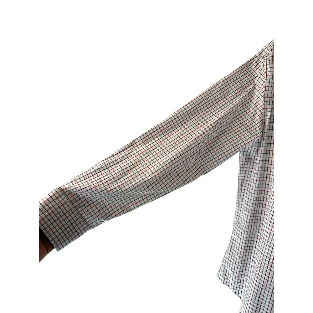 J.Crew Men's White Red Plaid Slim Fit Flex Wrinkle Free Button Down Shirt Size L